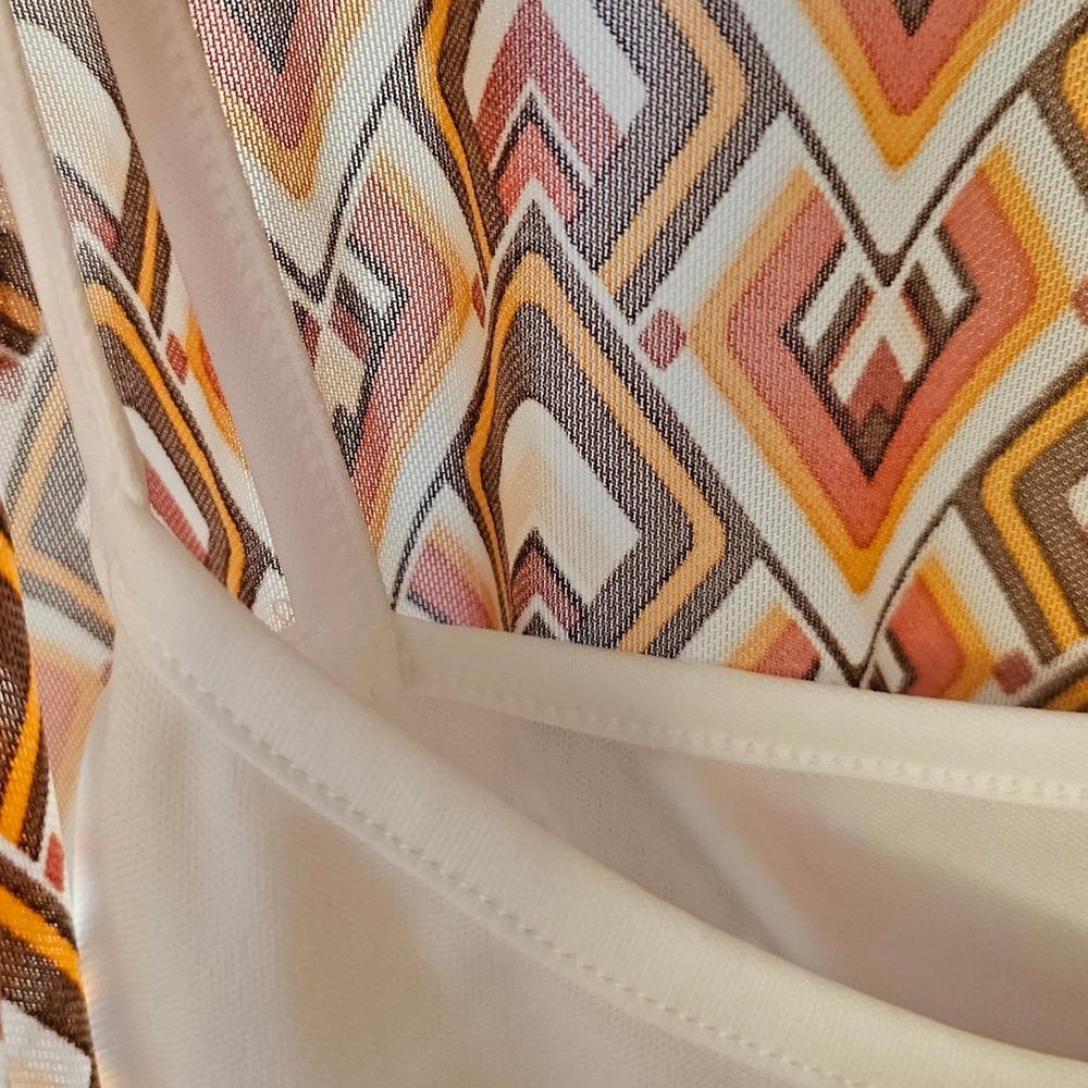 BCX Womens 2 pc Geometric Mesh Sleeveless Smocked Waist Blouse with cami Small - Picture 5 of 12